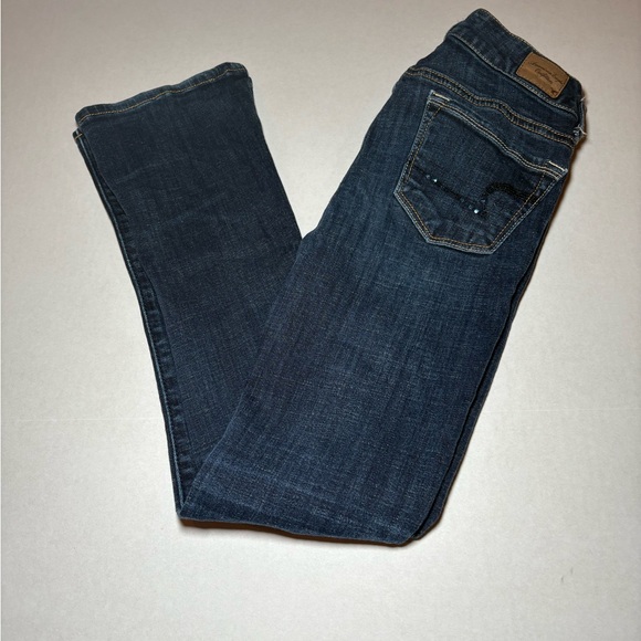 American Eagle Jeans Womens Size 00 Short Skinny Kick  Stretch Blue AE 7628 - Picture 1 of 8